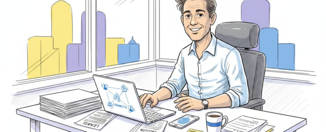 Salesmanager die een stapel koude leads aan het doorspitten is