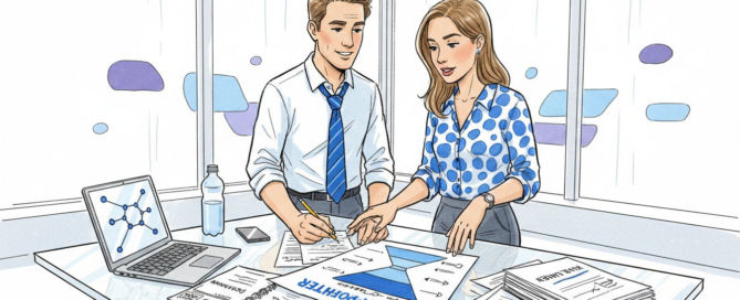 Het B2B-verkoopteam bespreekt samen de salesfunnel op kantoor.