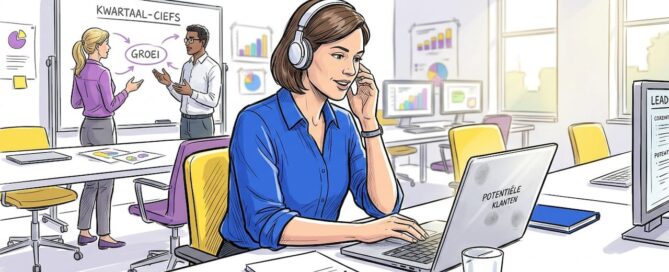 Een salesmanager die verantwoordelijk is voor de zakelijke markt loopt kritisch zijn lijst met potentiële klanten door in het CRM-systeem.