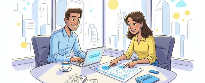 Collega’s bespreken samen de B2B-strategie op kantoor.