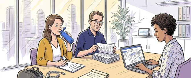 Het salesteam zit in de hoekkamer samen om de nieuwste cijfers en dashboards door te nemen.