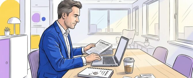 Man bekijkt een lijst met leads aan zijn bureau op kantoor