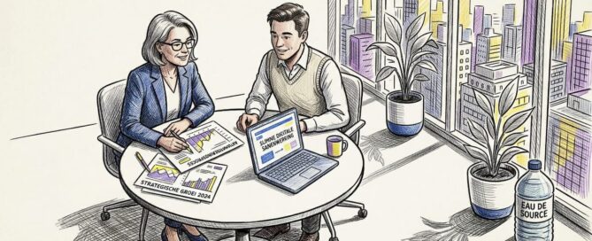 Tijdens het overleg bespreken collega's samen de nieuwe leads.