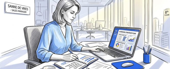 Salesmanager werkt op kantoor aan een doeltreffende outbound strategie