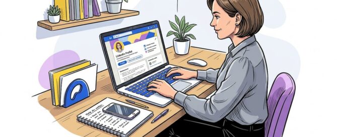 Een accountmanager die vanuit zijn thuiskantoor LinkedIn inzet om nieuwe klanten te benaderen.