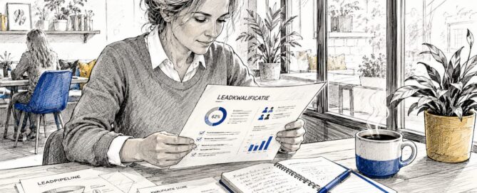 Een zakenvrouw die rapportages over leadkwalificatie zorgvuldig doorneemt.