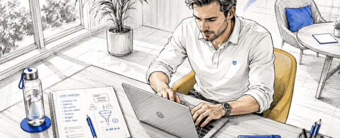 De salesmanager voert nieuwe leads in het CRM-systeem in.