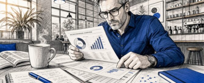 Een man verdiept zich op zijn laptop in de analyse van B2B-microconversies.
