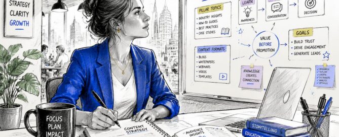Een contentspecialist ontwikkelt een doordachte strategie voor educatieve content.