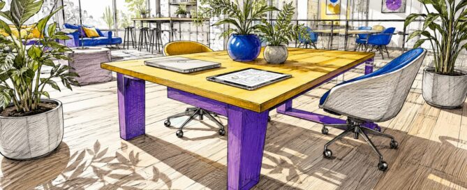 Lichte en strakke werkplek met moderne tech-apparaten