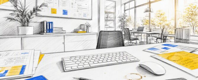 Werkplek met materialen voor het plannen van marketingsegmentatie