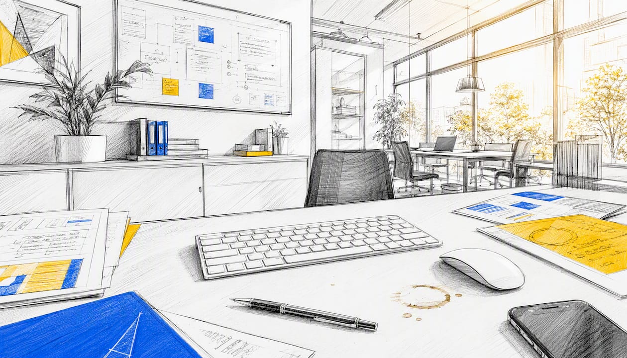 Werkplek met materialen voor het plannen van marketingsegmentatie
