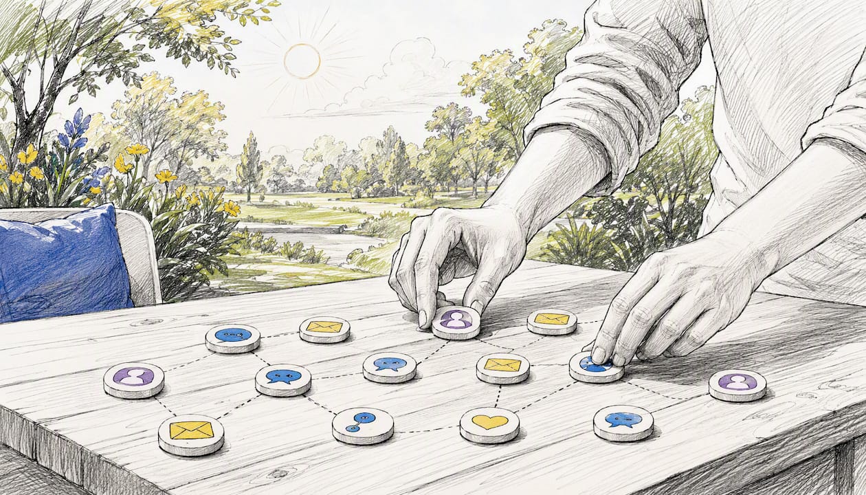 Handen bedienen digitale symbolen op een touchscreen
