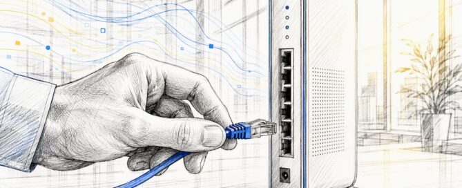 Hand die netwerkkabel aansluit op router
