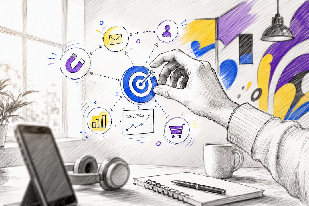 Hand die digitale leadgeneratie-iconen aanpast in werkruimte