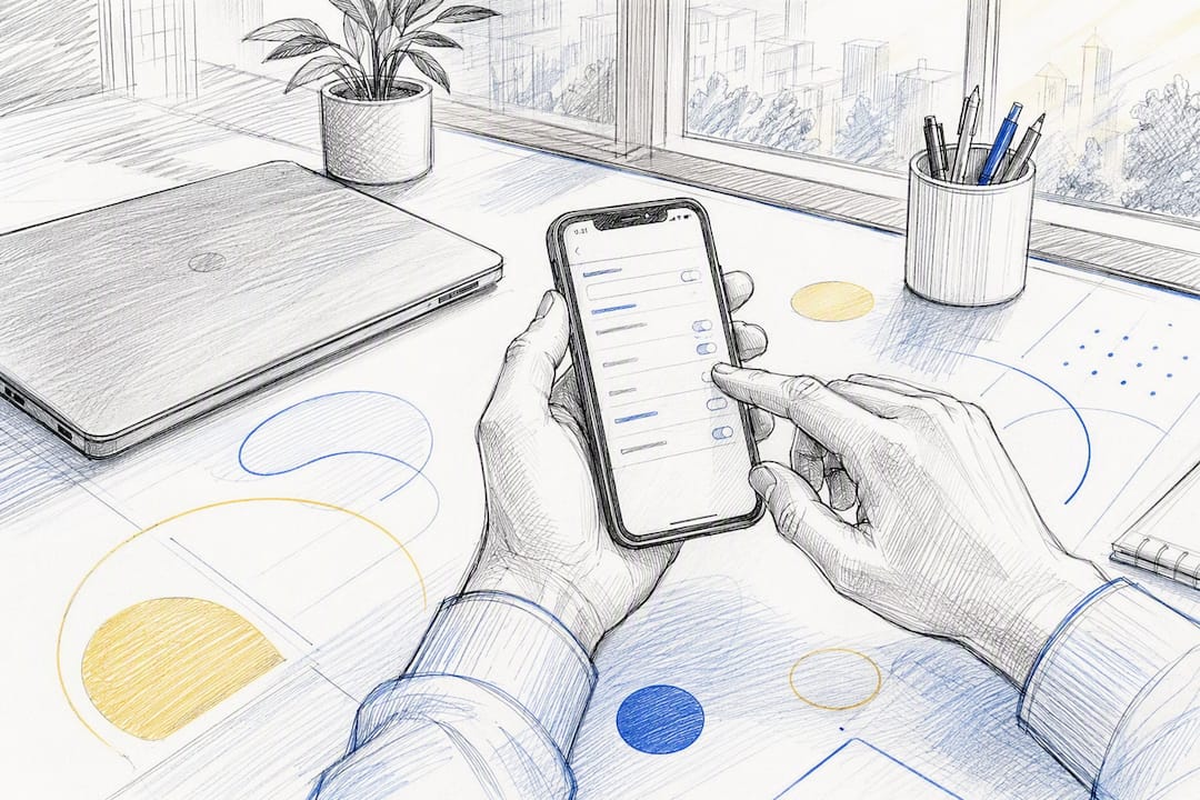 Handen stellen DNS in op smartphone aan bureau